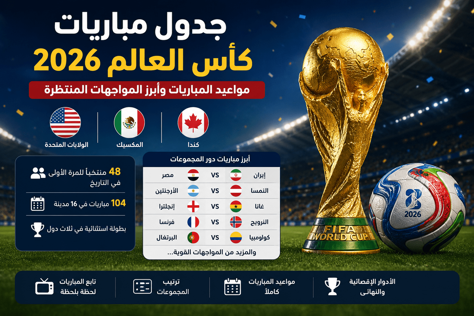 جدول مباريات كأس العالم 2026 ومباريات منتخب مصر